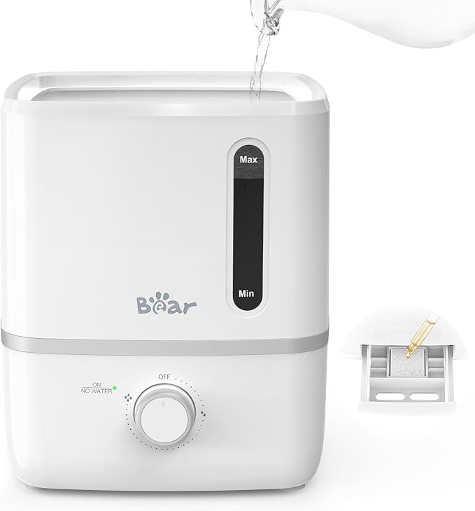 Bear Humidifiers for Bedroom, 2.5L Cool Mist Humidifiers and Oil Diffuser, Quiet Rapid humidifiers for Home Whole House, with Adjustable Mist Output and Auto Shut-off, White by Bear