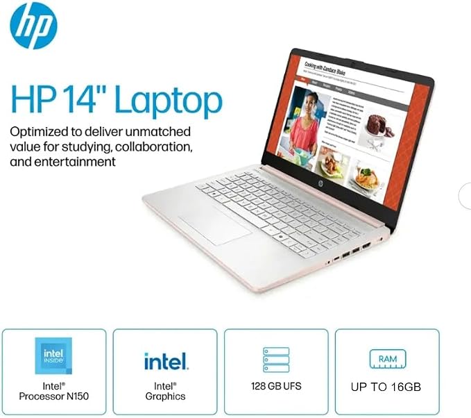 HP Student Laptop, Intel Processor N150(up to 3.6 GHz), 14 Inch LED Screen,8G RAM, 128GB Storange,One Year Office 365, Windows 11 Home,w/YYY Bundle,Rose Gold - Image 3