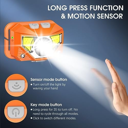 LHKNL Headlamp Flashlight, Lumen Bright Head Lamps LED Rechargeable-Orange - Image 3