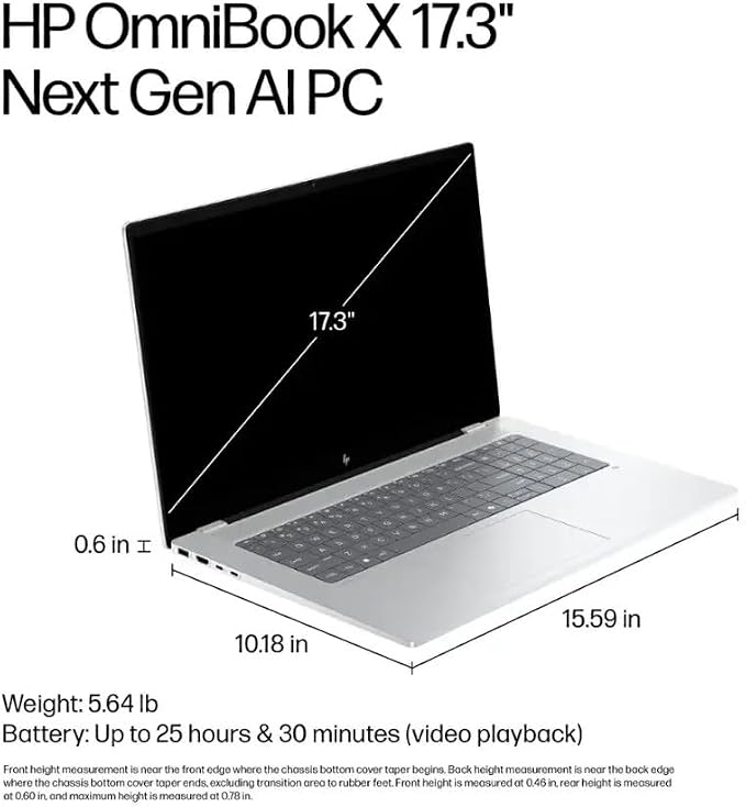 HP OmniBook X Laptop: 17.3" FHD Touch • Intel Core Ultra 7 256V • 16 GB DDR5 SDRAM • 512 GB NVMe SSD • Win11 Home (Renewed) - Image 5