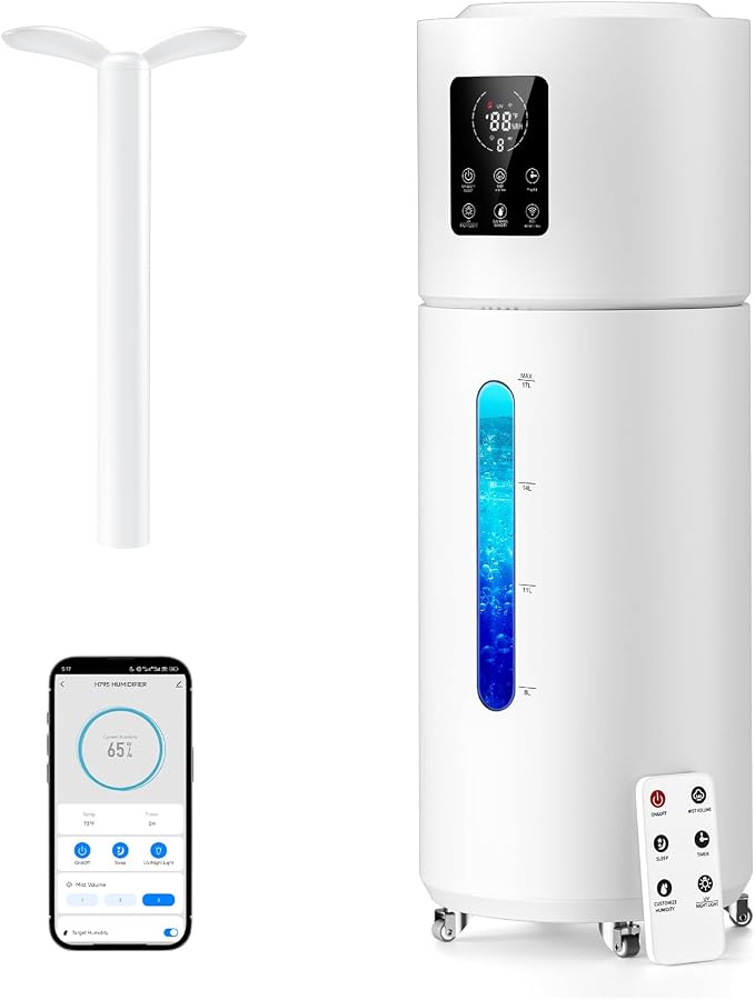 Smart Humidifiers for Large Room Bedroom Home 1800 sq.ft, 17L/4.5Gal Large Humidifier with Extension Tube & 3 Mist Modes, Top Fill Whole House Cool Mist Humidifiers for Plant Commercial Office by HumidifiersLargeRoomBedroom