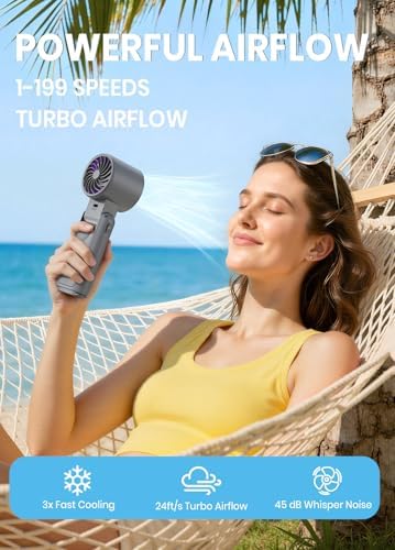 Portable Handheld Turbo Fan, 1-199 Speed Adjustable, Grey Purple - Image 2