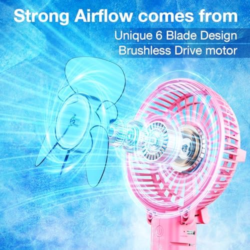 VersionTECH. Portable Handheld Fan, Powerful+Durable+4000mAh+180° Foldable, Mini Table Fans with USB Rechargeable Battery Operated Cooling Accessories for Personal Use, Travel, Office Pink - Image 2