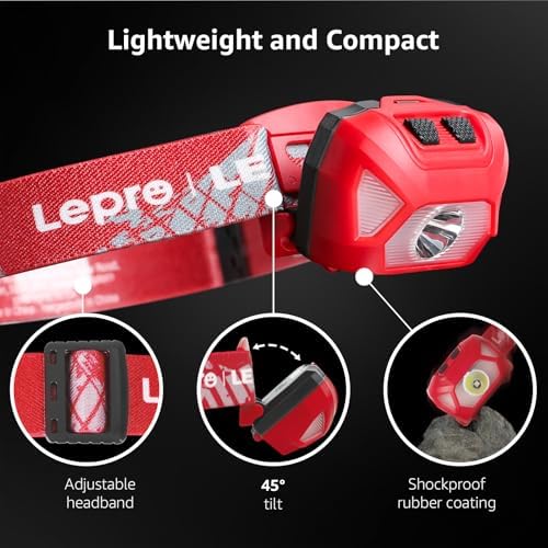 Lepro Headlamp Battery Powered Waterproof LED Headlight 2 Pack - Red - Image 5