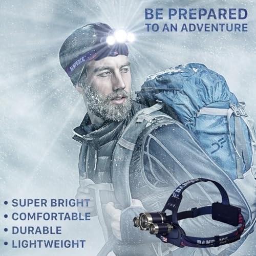 DanForce Bright LED Headlamp – American Made Head Flashlight – 3 Cree® LEDs, 4 Modes, 6000 Lumens, Rechargeable Batteries – Sweat-Resistant Band – Dust and Waterproof + FREE Lenses by , (Haki) - Image 5