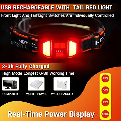 Rechargeable Headlamp,Super Bright 1500 Lumens 6 Modes Head Lamp Led Rechargeable with Tail Red Light,Wide Beam Led Headlamp Waterproof for Adults Outdoor Camping Hiking Hunting Accessories - Image 5