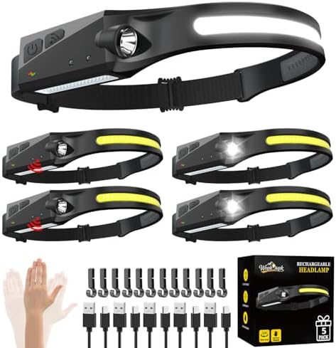 Rechargeable Headlamp 5PCS, 230° LED Head Lamp, Head Lights for Forehead by WopkDupk