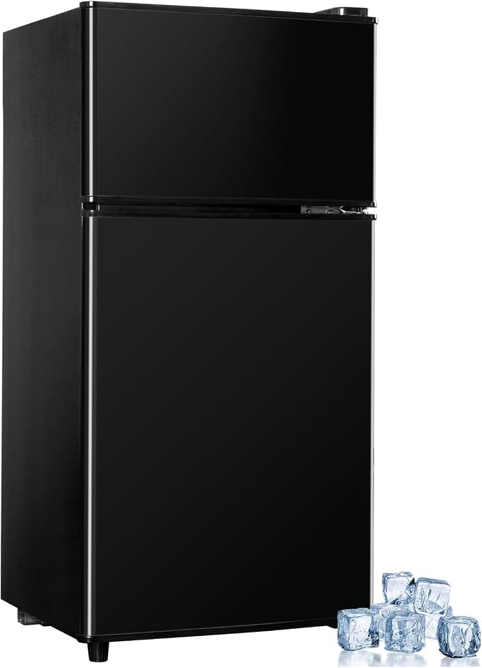 Mini Fridge with Freezer, 3.2 cuft Small Refrigerator, Compact Refrigerator | Double Door, 7 Adjustable Thermostat, Energy Saving, Low Noise, for Dorm, Bedroom, Office - BLACK by CucinaMagica