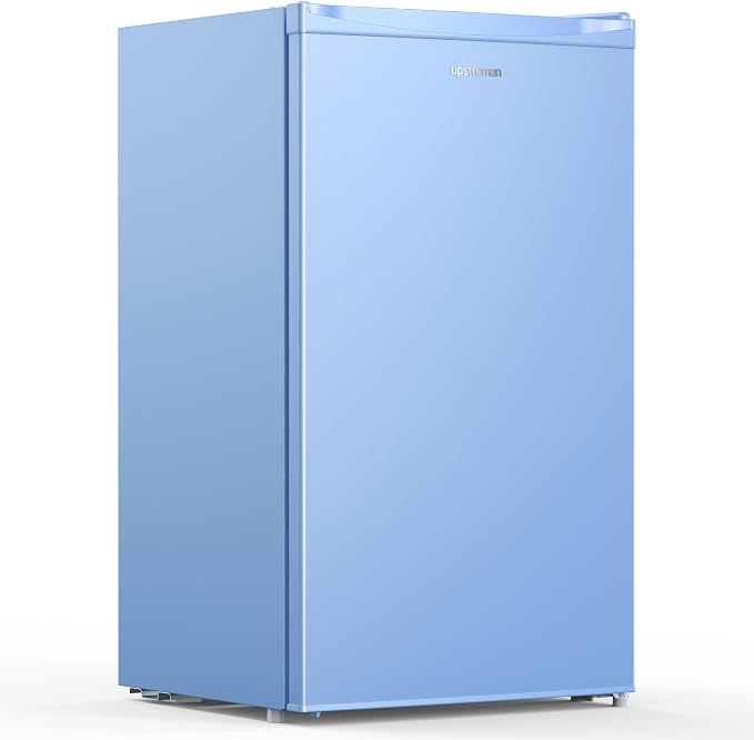 Upstreman 3.2 Cu.Ft Mini Fridge with Freezer, Blue-BR321 | Adjustable Thermostat, Energy Saving, Low Noise, Reversible Door, Small Refrigerator for Dorm, Bedroom, Office by StartUpLiveBetter