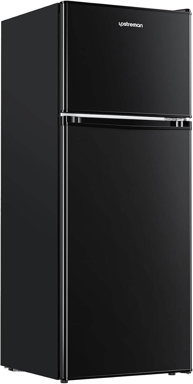Upstreman 4.0 Cu.Ft. Mini Fridge with Freezer, Dorm Essentials, Double Door Small Refrigerator for Office, Dorm, Bedroom, Adjustable Thermostat, Large Capacity, Black-BR401 by StartUpLiveBetter