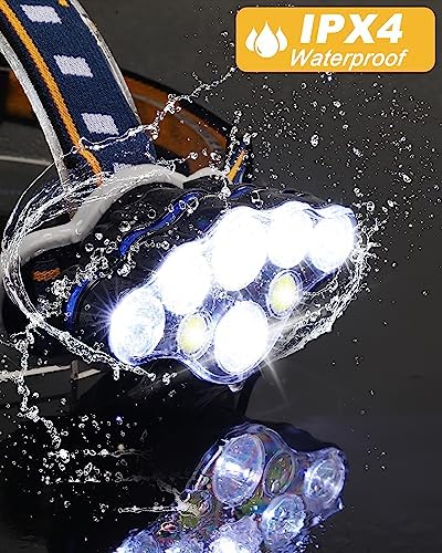 Rechargeable Headlamp, 8 LED Headlamp Flashlight 18000 Lumen 8 Modes with White Red Lights USB Cable, Waterproof Head Lamp for Outdoor Camping Cycling Running Fishing - Image 4
