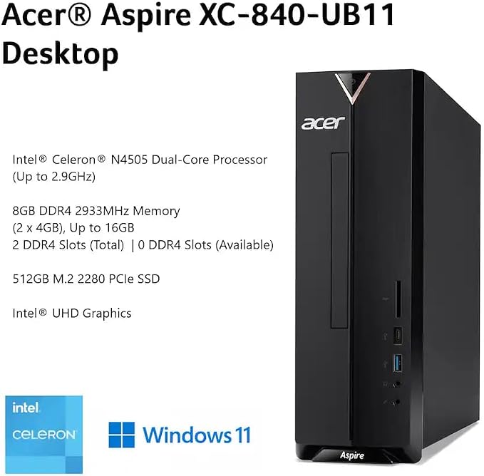 Acer Aspire SFF 8L Desktop Computer | Intel Multi-Core CPU | 16GB RAM, 1TB Storage (512GB SSD+512GB External) | WiFi 6E | Intel UHD Graphic | Wired KB & Mouse, Lifetime Office 365 for The Web - Image 3