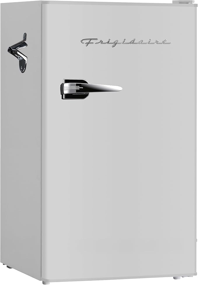 Frigidaire Retro Compact Fridge with Chiller, 3.2 cu ft Countertop Fridge with Built-In Bottle Opener, Compact Refrigerator for Office, Bedroom, Dorm Room or Cabin - 16.5"D x 19"W x 31"H (Moonbeam) by Unknown