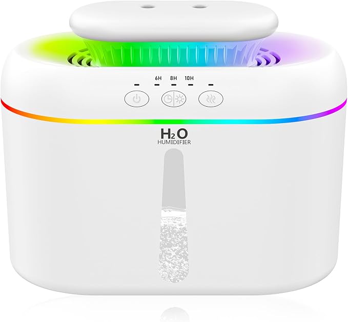 2L humidifiers for bedroom humidifier Home Ultra-Quiet 28 dB Quiet Supersized Cool Mist Air Humidifier for Baby Nursery，Dual Nozzie，Easy to Clean & Fill, 7 Color NightLight (White) by Lisacool