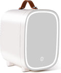 Mini Fridge for Bedroom, 4 Liter/6 Can Skincare Fridge With LED Mirror & Leather Carrying Handle,12v AC/DC Cooler & Warmer Portable Small Refrigerator for Drinks, Makeup, Dorm, Office and Car(White) by FANSEXPERT