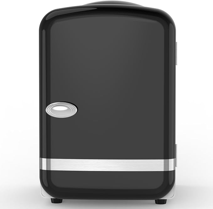 Electactic Mini Fridge for Skincare, 4L/6 Cans Portable Compact Cosmetic Fridge, Retro Desktop Fridge with AC/DC Adapters, Small Cooler and Warmer for Beverage, Makeup, Bedroom, Office, Kids, Black by Electactic