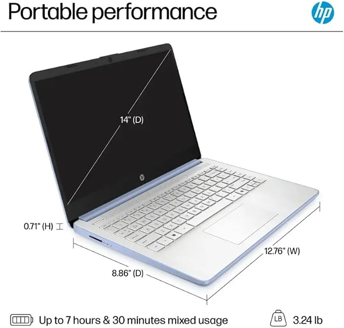 HP 2025 Student Business Laptop, Intel Processor N150(up to 3.6 GHz), 14 Inch LED Screen,16G RAM, 256GB Storange (128GB UFS+128GB MSD),1 Year Office 365, Windows 11 Home,Sky Blue w/YYY Accessories - Image 6