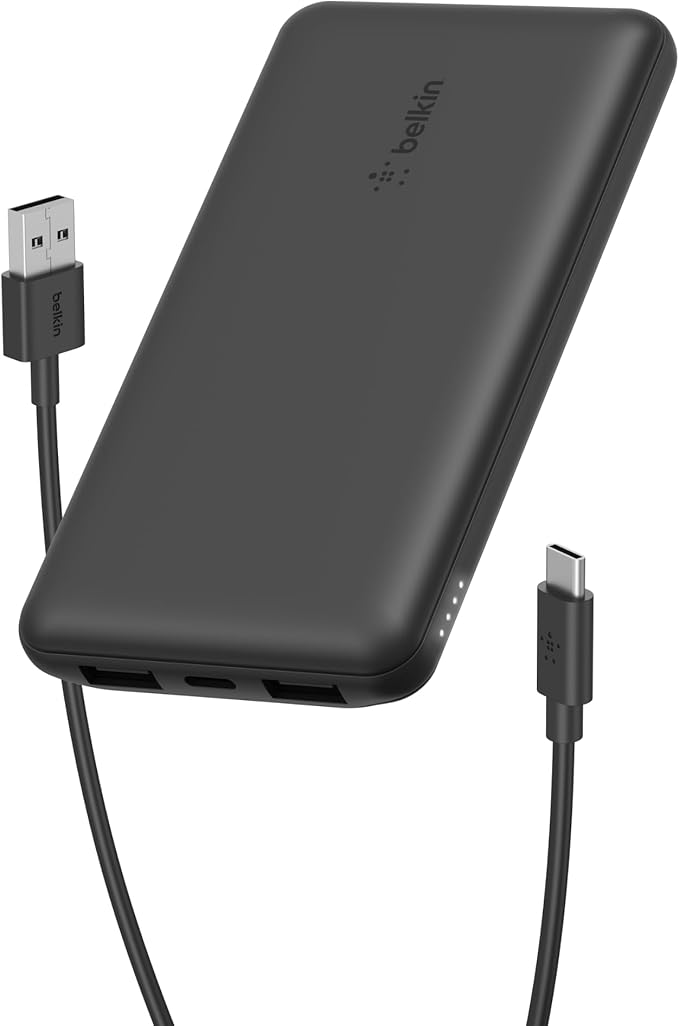Belkin Portable Charger - 15W 3 Port Power Bank Battery Pack with 10000mAh Battery - Fast Charging for iPhone, Samsung Phone, More - USB C to A Cable Included by Belkin