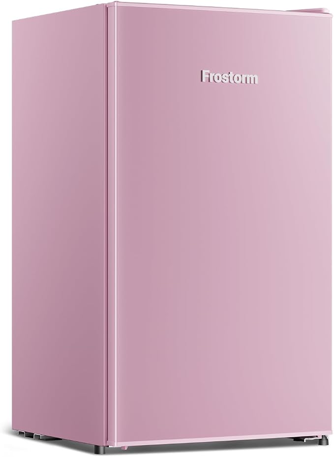 3.2 Cu Ft Mini Fridge with Freezer, Single Door Upright Freezer | Energy Efficient, Large Capacity, Reversible Door, ETL Certified, Small Refrigerator for Bedroom, Office & Dorm, Pink - Image 2