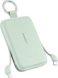RORRY Portable Charger, 10000mAh PD 30W Fast Charging Portable Charger Power Bank with Built-in Cables, Travel Keychain Charger Battery Pack for iPhone 17/16/15/14/13/12, for AirPods 2/3/4/Pro, Green by RORRY