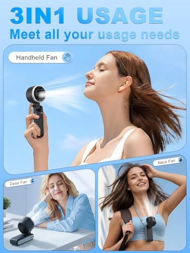 Portable Handheld Turbo Fan, 5 Gear Wind, Battery Operated, Up to 13 Working Hours Rechargeable Fan, 3 IN 1 Hand Fans with Air Turbo Tech Cooling Fan for for Travel, Beach, Outdoor - Black - Image 4