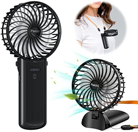 PSECICI Handheld Fan, Mini Portable Personal Fan with lanyard, 4 Speeds Level 180° Foldable Design for Desk/Travel/Office/Outdoor by PSECICI