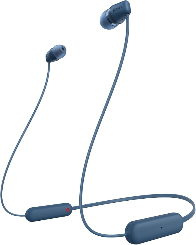 Sony WI-C100 Wireless in-Ear Bluetooth Headphones with Built-in Mic, Blue | Up to 25 Hrs of Battery, Clear Hands-Free Calling, Easy Button Operation, Flexible Neckband, IPX4 Water Resistant by Unknown
