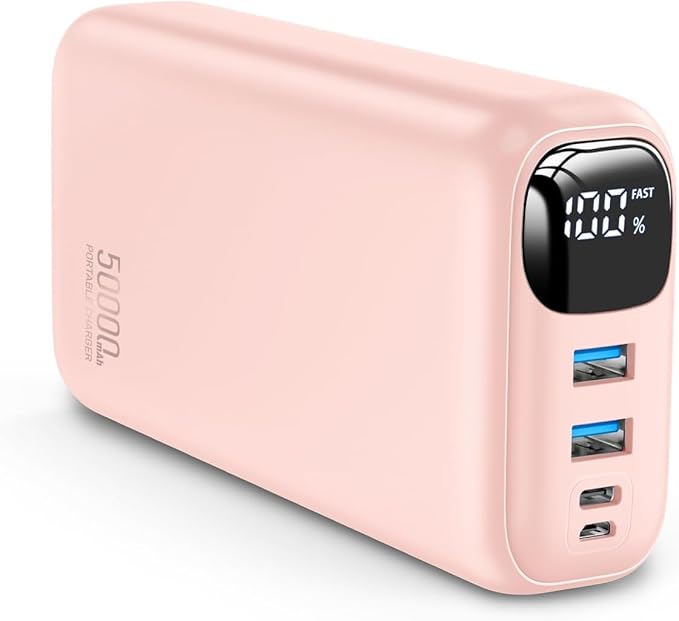 OHOVIV Portable Charger 50000mAh Power Bank - 22.5W Fast Charging External Battery Pack,USB-C Portable Phone Charger for iPhone 17/16/15/14/13 Pro Android Samsung, for Travel Camping Essential-Pink by OHOVIV