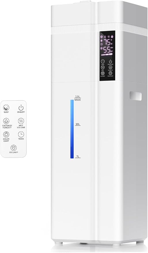 13L/3.43Gal Humidifier Large Room, 800ft² Coverage, 100H Runtime, Auto Humidity Control, Top Fill, Humidifiers for Bedroom, 35dB Quiet, Sleep Mode, Aroma Diffuser, 24H Timer, Auto Shut-off Protection by NexvaDirect
