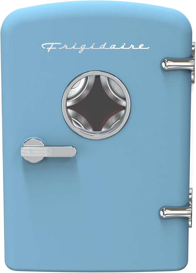 Frigidaire Retro 9-Can Mini Personal Fridge Portable Cooler for Car, Office, Bedroom, Dorm Room, or Cabin, 11.8" D x 7.1" W x 10.1" H, BLUE by Unknown