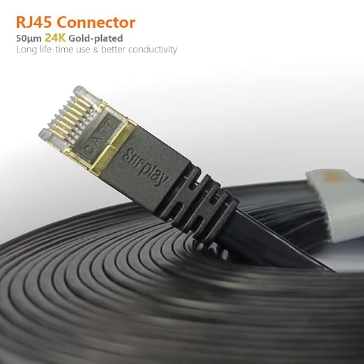 Cat7 10FT-5Pack Ethernet Cable Flat-Black-10Gbps High Speed Ultra Slim Double - Image 9