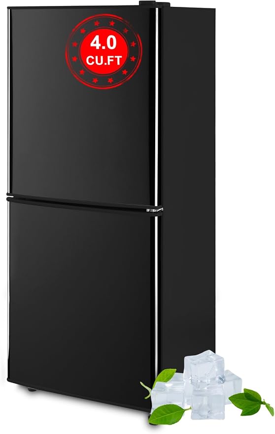 Refrigerator with Freezer 4.0 Cu.Ft Bottom Freezer 2 Door Fridge Black | 7 Level Adjustable Thermostat Control, Lock Fresh, for Apartment Bedroom Dorm and Office,Low noise by KRIBBLING