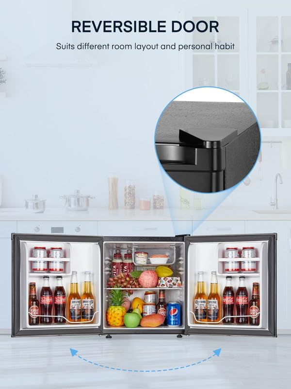 FOHERE Mini Fridge with Freezer, 1.6 Cu.ft Compact Small Drinks Refrigerator for Bedroom Single Door, Energy Saving 7-Level Adjustable Thermostat Dorm Fridge, for Apartment, Black - Image 5