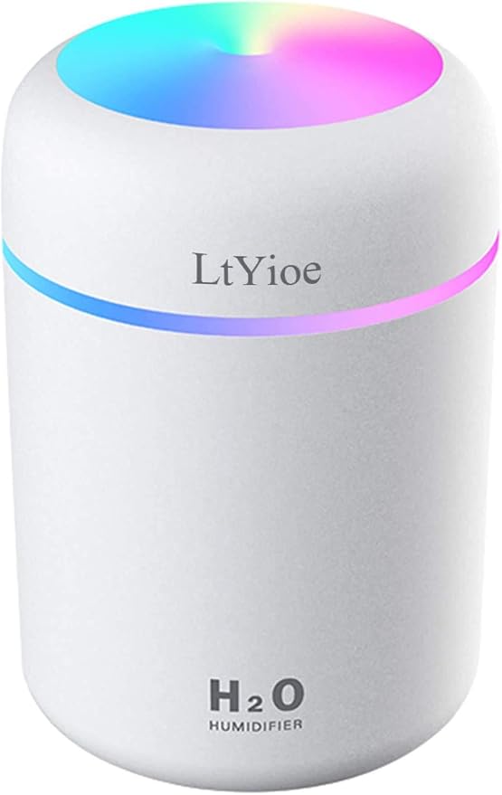 Colorful Cool Mini Humidifier, USB Personal Desktop Humidifier for Car, Office Room, Bedroom,etc. Auto Shut-Off, 2 Mist Modes, Super Quiet. (White) by LtYioe