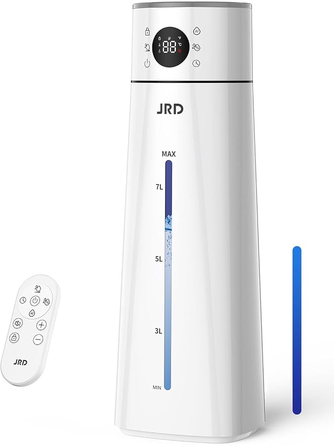JRD Humidifier Large Room 8L/ 2.1Gal, Ultrasonic Cool Mist for Bedroom, Quiet Humidifier with Remote Control, 10 Mist Modes, 24H Timer, Night Light, AI Mode, 40H Run for Home Office（Grey） by JRD