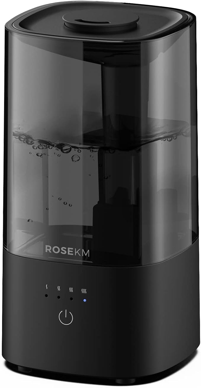 Humidifiers for Bedroom, 2.0L Cool Mist Humidifier for Home Plant and Baby Nursery, Quiet Ultrasonic Humidifier with 360° Nozzle, Auto Shut-Off, Filterless, Black by ROSEKM