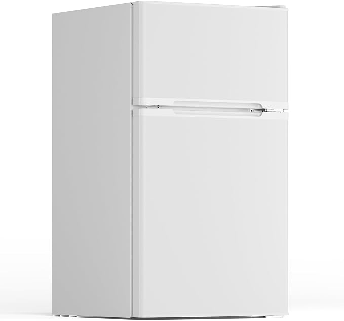 Electactic 3.1 Cu.Ft Mini Fridge with Freezer for Bedroom Office, White | 2 Reversible Door, Removable Glass Shelves, Adjustable Thermostat, Energy Efficient Compact Small Refrigerator for Dorm by Electactic