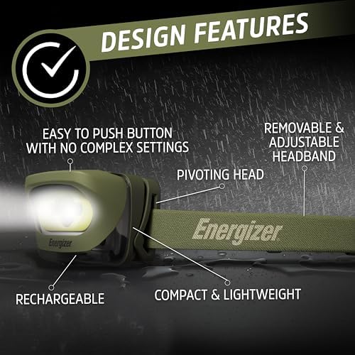 Energizer LED Rechargeable Headlamp, Black, LED Headlamp with Red Light Option, Micro-USB Charging Cables Included, Green - Image 4