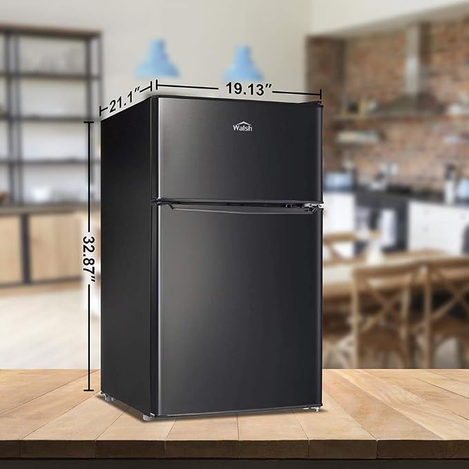 Walsh Compact Refrigerator, Dual Door Mini Fridge, Energy Efficient, Adjustable Mechanical Thermostat with Freezer, Reversible Doors with Leveling Front Legs, 3.1 Cu Ft, Black - Image 7