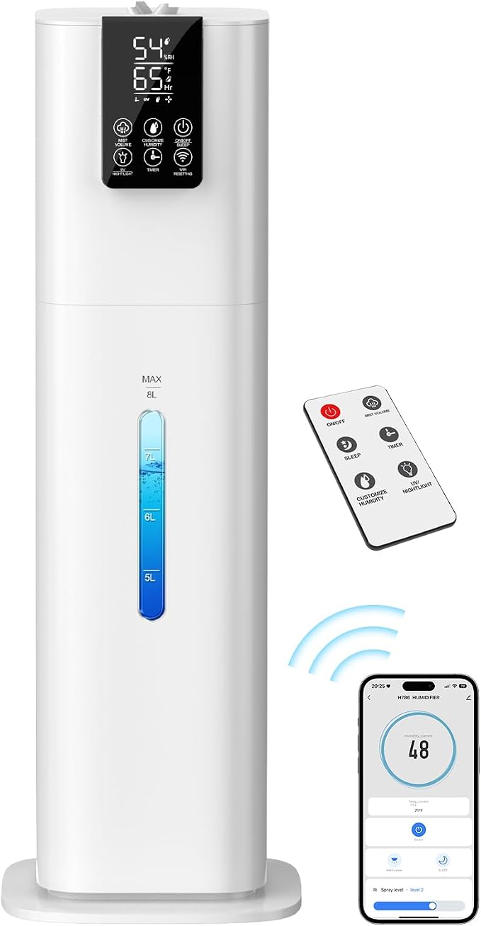Smart Humidifiers Large Room Bedroom Home,2.11Gal(8L) Quiet Top Fill Cool Mist Humidifier,Smart App & Remote Control, 3 Speed Humidifier with 360°Nozzle,Humidity Setting for Baby Office Plant(White) by HumidifiersLargeRoomBedroom