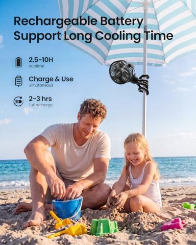 Gaiatop Mini Portable Stroller Fan, Small Clip on Fan 3 Speed Rechargeable - Image 5