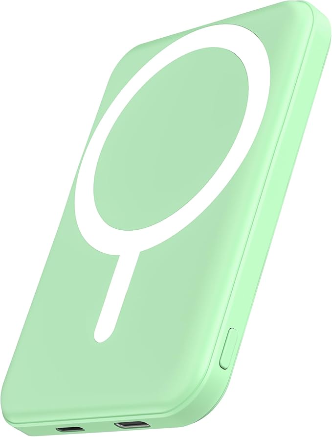 podoru for Magsafe Battery Pack, 5000mAh Magnetic Power Bank with Type-C Cable 20W PD Fast Charging Lighting Input Wireless Portable Charger for iPhone 17/16/15/14/13/12/ All Series-Green by PodoruPowerBank