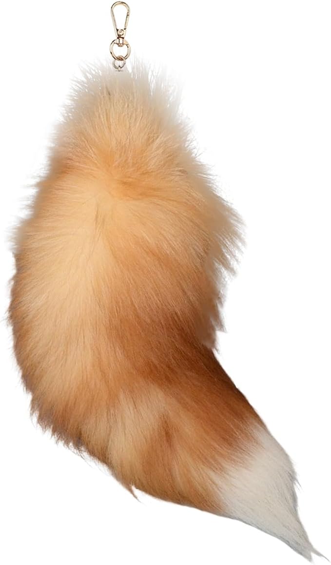 Fox Tail Keychain Long, Fluffy Therian Tail Faux Fur Keyring, Party Costume by Unknown