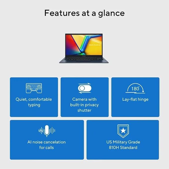 ASUS Vivobook 14" Laptop - FHD (1920 * 1080) - Intel Core i7-1355U - 10 Cores - Intel UHD Graphics - Copilot - Privacy Camera - Windows 11 Home - w/Wireless Mouse (12GB RAM | 512GB SSD) - Image 2