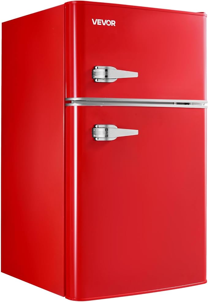 VEVOR 3.2 Cu.Ft Mini Fridge with Freezer, Dual Zone Compact Refrigerator, 7-Mode Adjustable Temp, Energy Efficient Low Noise Dorm Fridge, Small Refrigerator for Bedroom, Office, Retro Red by VEVOR