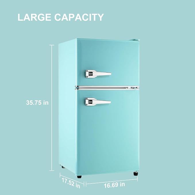Mini Fridge with Freezer, 3.2 Cu.Ft Retro Double Door Refrigerator with 7 Level Thermostat, Adjustable Removable Glass Shelves for Bedroom Office Apartment Dorm Bar (RETRO BLUE, 3.2 Cu.Ft.) - Image 3
