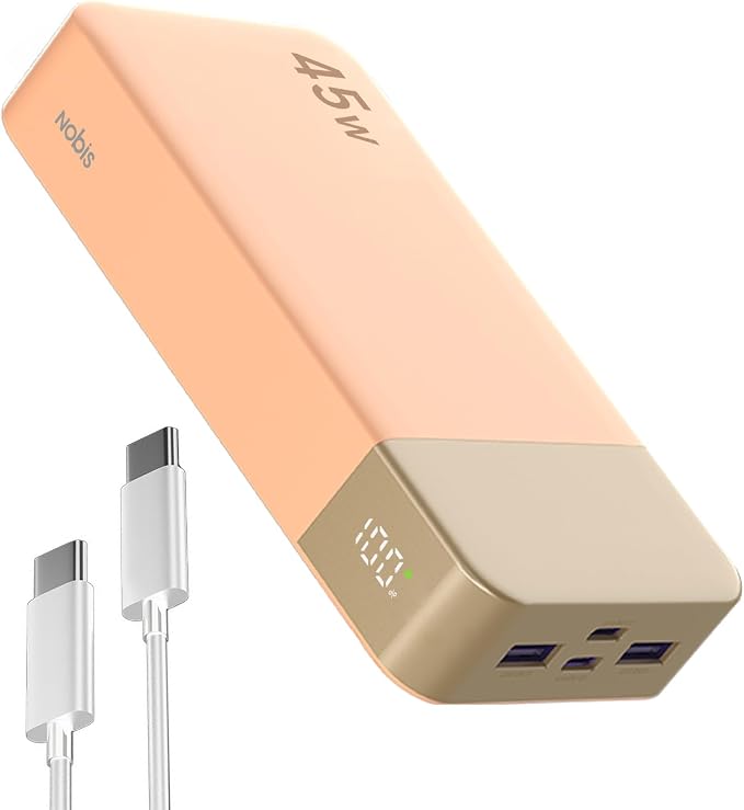 NOBIS Portable Charger, 20000mAh Power Bank, 45W Power Bank Fast Charging, Battery Pack with C to C Cable, Battery Bank with Digital Display for Phone Android Laptop etc (Orange) by NobisPowerbank