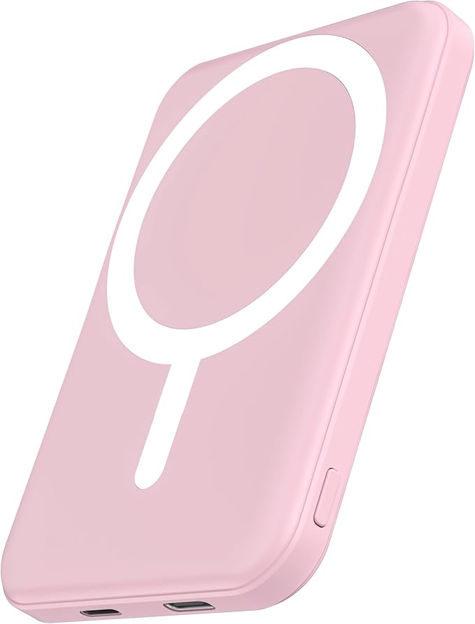 podoru for Magsafe Battery Pack, 5000mAh Magnetic Power Bank with Type-C Cable 20W PD Fast Charging Lighting Input Wireless Portable Charger for iPhone 17/16/15/14/13/12/ All Series-Pink by PodoruPowerBank