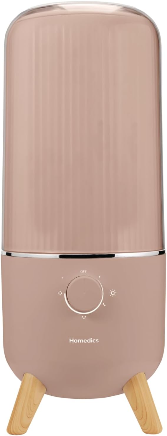 Homedics Ultrasonic Humidifier, Bedrooms and Home Offices, 0.97-Gallon Tank, 45-Hour Runtime, Visible Ultra-Quiet Cool Mist, Aromatherapy, Demineralization Cartridge, Night-Light, Auto-Off, Taupe by Homedics