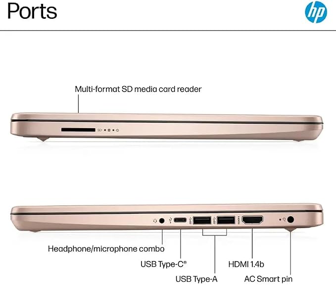 HP 14 Laptop for Students and Home Use, Intel Processor N150, 16GB RAM | 128GB UFS+256GB MSD, 14" HD Display, Wi-Fi 6, 1-Year Microsoft 365, Copilot AI Key, Lightweight, Pale Rose Gold, W/Mouse - Image 9